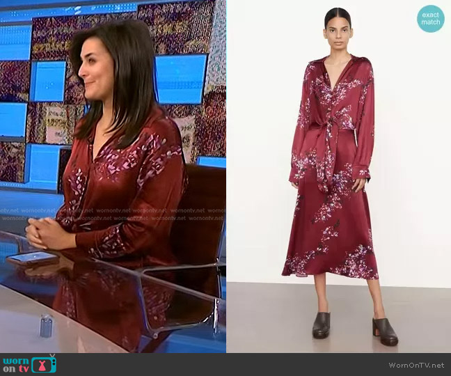 Vince Forsythia Long Sleeve Satin Shirtdress worn by Lindsey Reiser on NBC News Daily