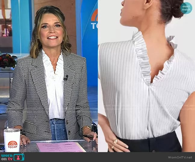G. Label Skinner Ruffle-Trim Top worn by Savannah Guthrie on Today
