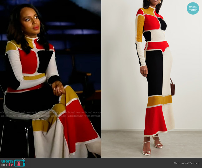 Gabriela Hearst Aldor ColorBblock Wool-Blend Maxi Dress worn by Kerry Washington on Good Morning America
