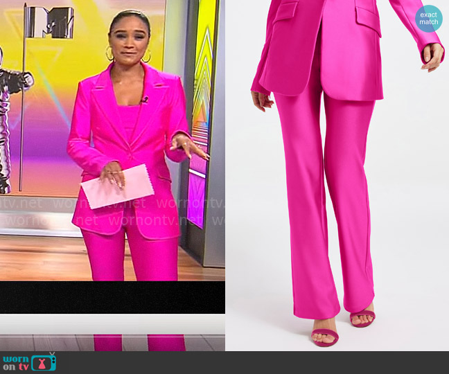 Good American Compression Shine Bootcut Trouser in Fuschia Pink worn by Rachel Smith on CBS Mornings