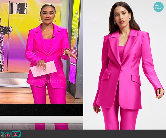 Good American Compression Shine Sculpted Blazer in Fuschia Pink worn by Rachel Smith on CBS Mornings