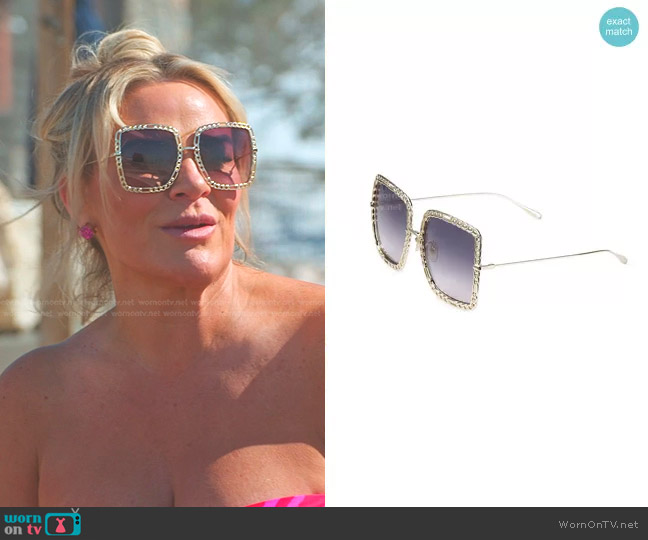 Gucci Chain 57MM Square Sunglasses worn by Heather Gay on The Real Housewives of Salt Lake City