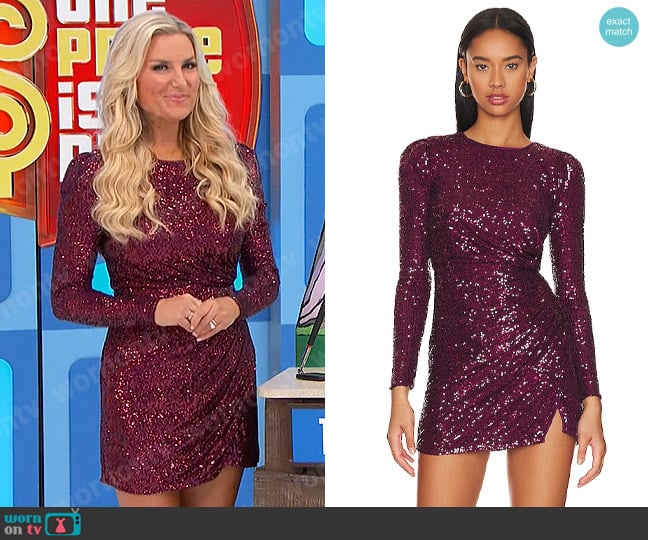 House of Harlow 1960 x Revolve Krisha Mini Dress in Deep Magenta worn by Rachel Reynolds on The Price is Right