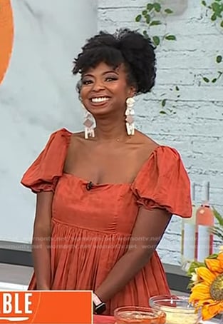 Jocelyn Delk Adams’s orange puff sleeve mini dress on Today