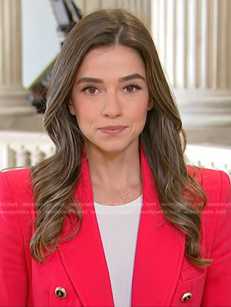 Julie Tsirkin’s pink double breasted blazer on NBC News Daily
