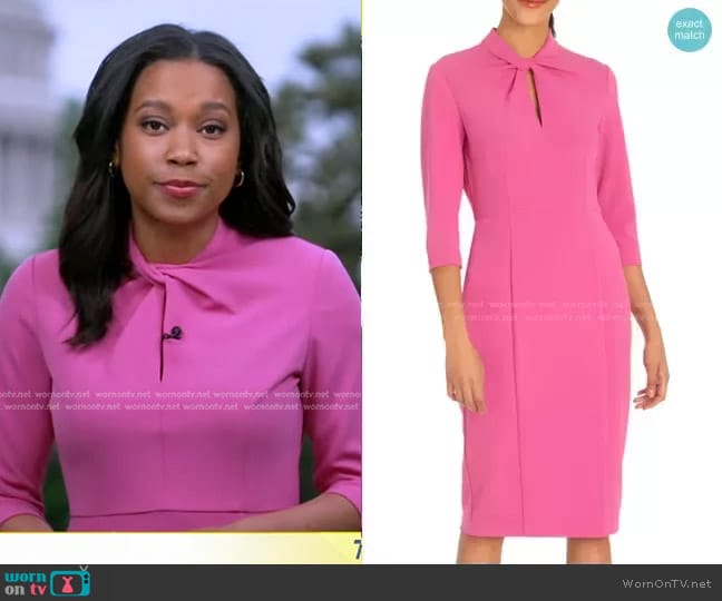 Donna Morgan Keyhole Crepe Sheath Dress worn by Rachel Scott on Good Morning America