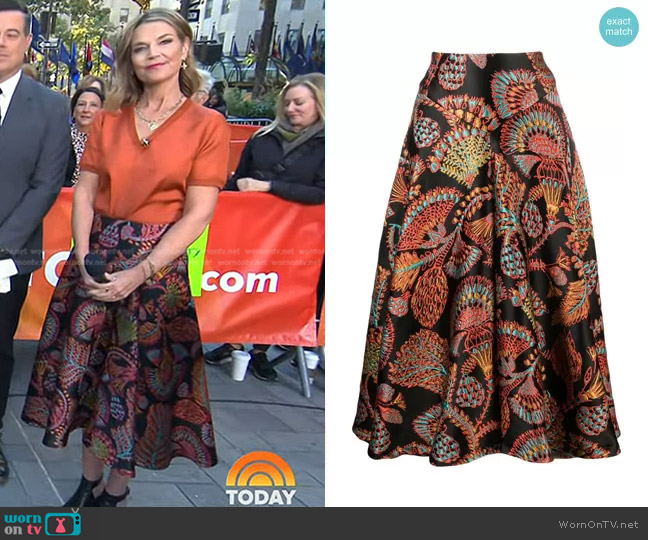 Edition 34 Milano Jacquard Midi-Skirt in Jacquard Sicomore byLa DoubleJ worn by Savannah Guthrie on Today