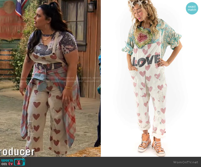 Magnolia Pearl Love Applique Cosmo Overalls worn by Lou Hockhauser (Miranda May) on Bunkd