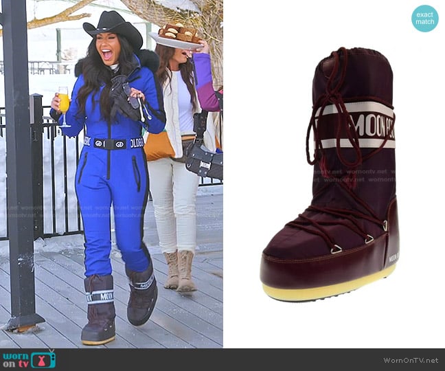 Moon Boot Icon Snow Boots in Maroon worn by Monica Garcia on The Real Housewives of Salt Lake City