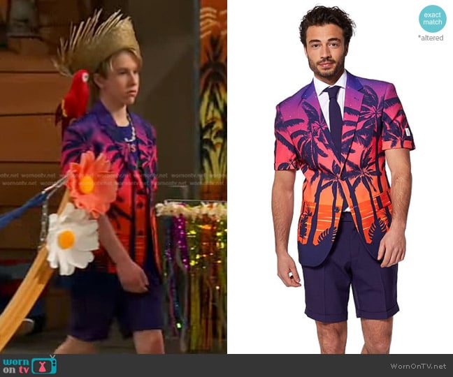 OppoSuits Suave Sunset Tropical Slim-Fit Summer Novelty Suit & Tie Set worn by Jake (Luke Busey) on Bunkd