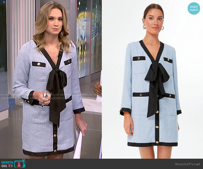Pomander Place Coco Tweed Bow Dress in Light Blue worn by Ellison Barber on NBC News Daily