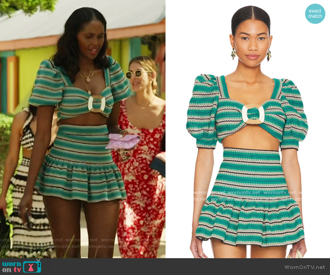 Patbo Striped Crochet Puff Sleeve Top worn by Ubah Hassan on The Real Housewives of New York City
