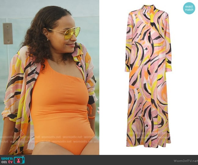 Pucci Vetrate print shirt dress worn by Sai De Silva on The Real Housewives of New York City