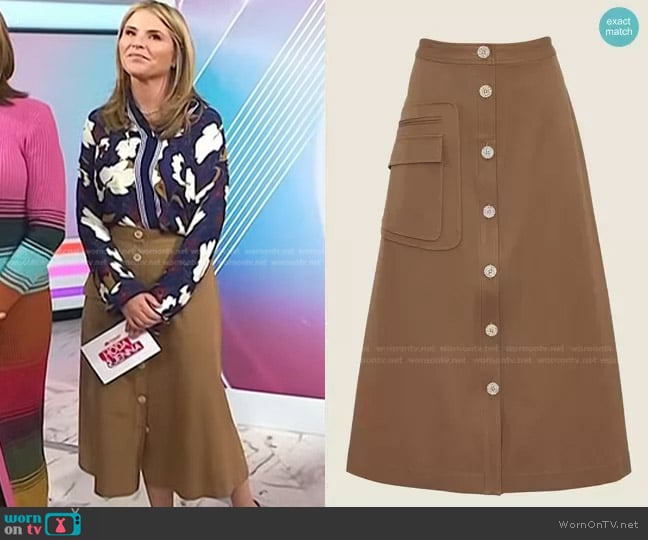 Pearl by Lela Rose Stretch Cotton Button Front Skirt worn by Jenna Bush Hager on Today