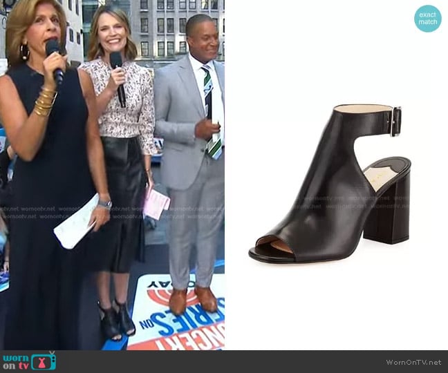 Prada Leather Ankle-Wrap Sandal in Nero worn by Savannah Guthrie on Today
