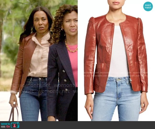 Rebecca Taylor Zip-Front Patch-Pocket Leather Jacket worn by Mia Jordan (Karen Pittman) on The Morning Show