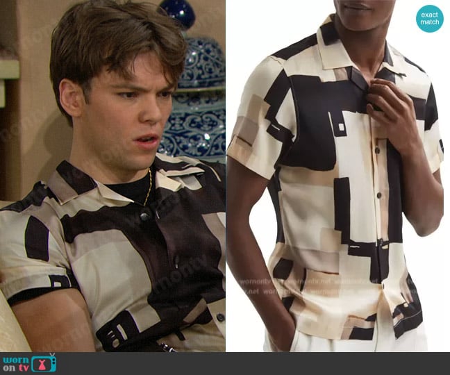 Reiss Deekay Abstract Print Short-Sleeve Shirt worn by R.J. Forrester (Joshua Hoffman) on The Bold and the Beautiful