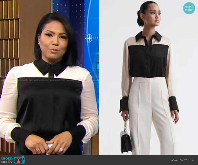 Reiss Lorey Silk Colorblock Shirt worn by Stephanie Ramos on Good Morning America