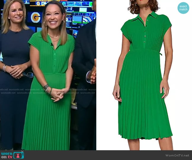 Scanlan Theodore Pleated Rib-Knit Shirt Dress worn by Eva Pilgrim on Good Morning America