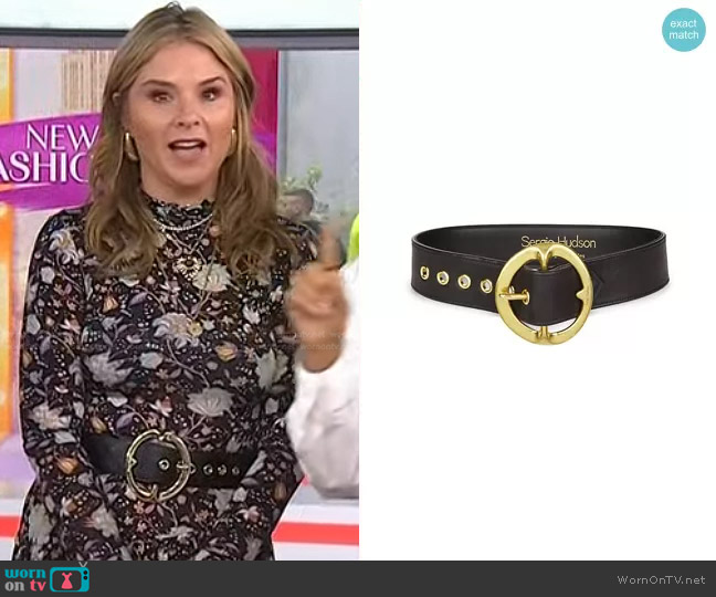 Sergio Hudson Signature Buckle Leather Belt worn by Jenna Bush Hager on Today