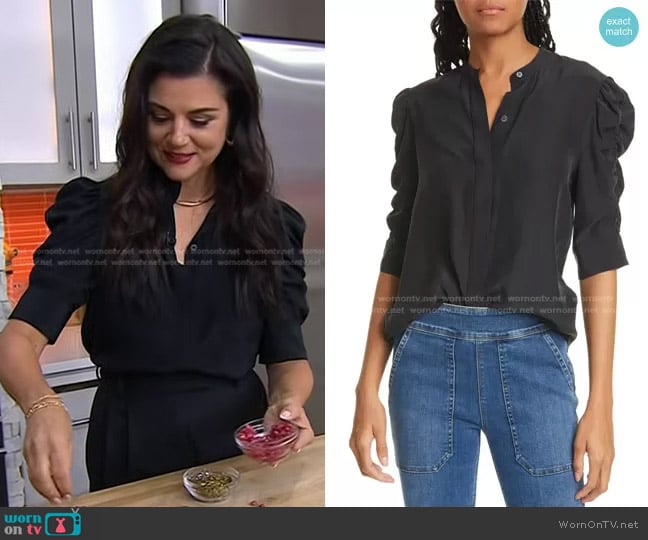 Frame Shirred Sleeve Silk Blouse worn by Tiffani Thiessen on Today
