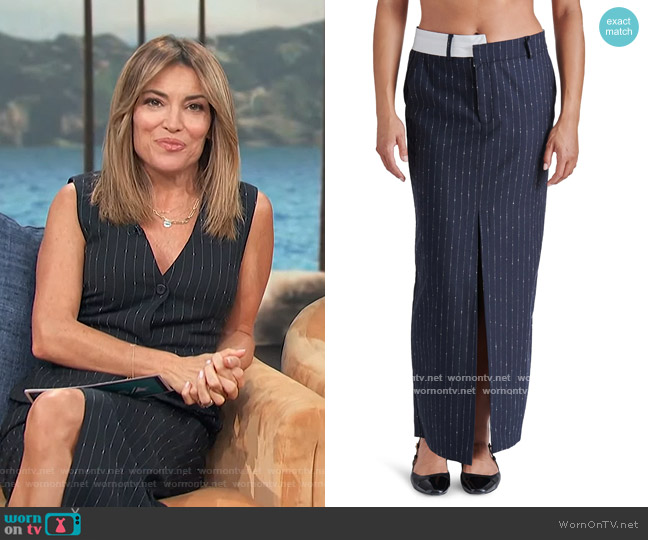 Steve Madden Maaike Pinstripe Maxi Skirt worn by Kit Hoover on Access Hollywood