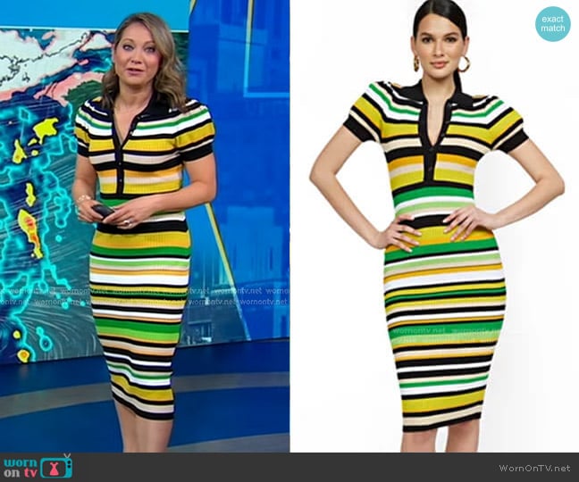 New York & Company Stripe Puff-Sleeve Polo Midi Sweater Dress worn by Ginger Zee on Good Morning America