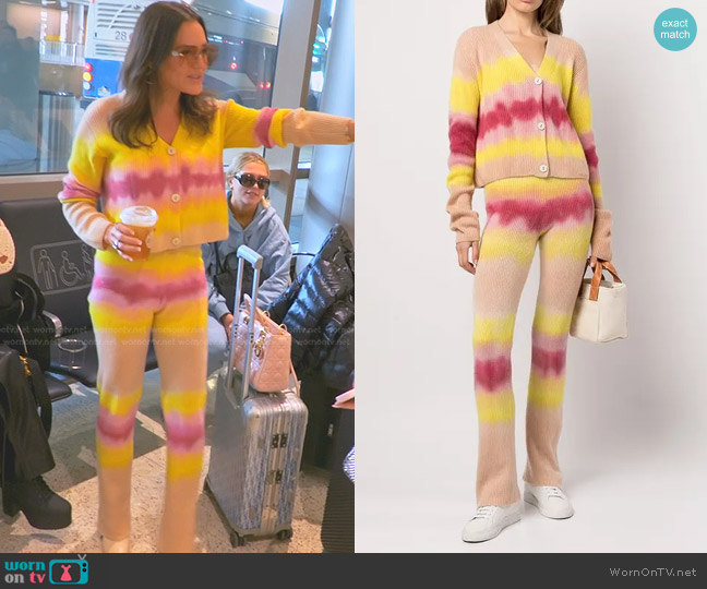 The Elder Statesman Tie-Dye Cashmere Cardigan in Multicolour worn by Meredith Marks on The Real Housewives of Salt Lake City