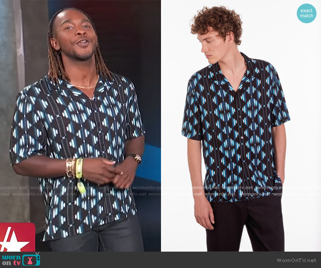The Kooples Printed Short Sleeve Shirt worn by Scott Evans on Access Hollywood