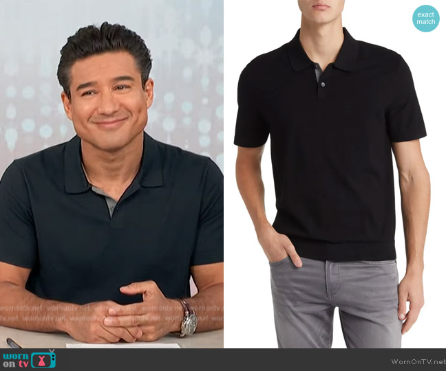Theory Goris Stretch Knit Polo Shirt worn by Mario Lopez on Access Hollywood