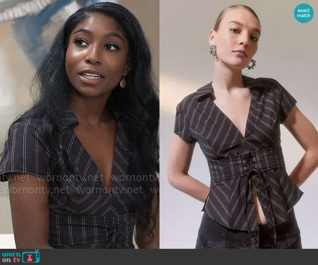 Urban Outfitters Carmella Pinstripe Corset Shirt worn by Trina Robinson (Tabyana Ali) on General Hospital