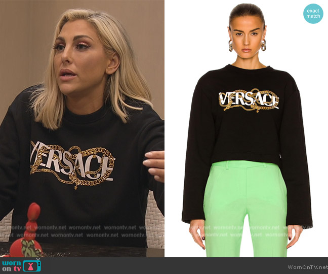 Versace Logo Chain Sweatshirt worn by Gina Kirschenheiter on The Real Housewives of Orange County