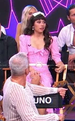 Xochitl Gomez’s pink polka dot ruched dress on Good Morning America