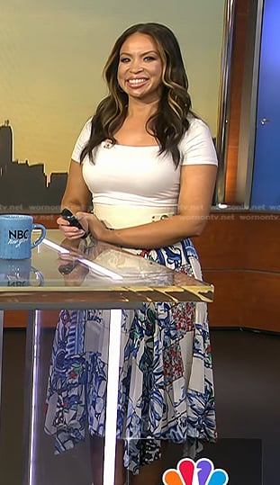 Adelle’s white printed asymmetric skirt on Today