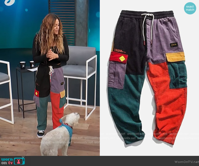 Aelfric Eden Patchwork Color Block Corduroy Pants worn by Tori Nishino on Access Hollywood
