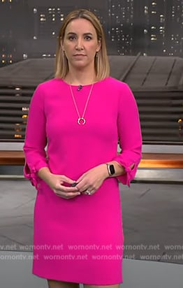 Alex Wilson’s pink tie cuff mini dress on CBS Evening News