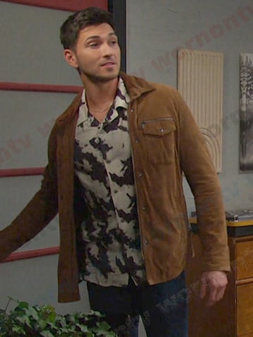Alex’s black and white print shirt and suede jacket on Days of our Lives