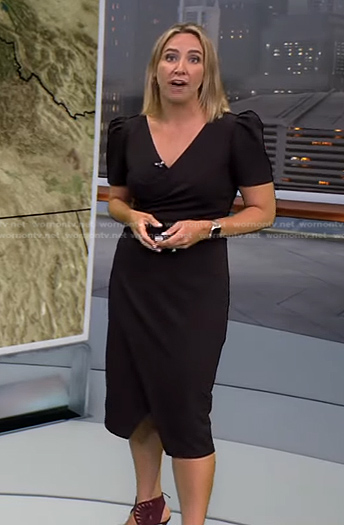 Alex Wilson’s black puff sleeve dress on CBS Evening News