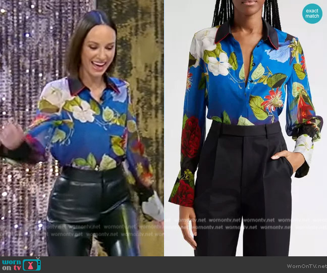 Alice + Olivia Wan Floral-Print Blouse in Lunch Date worn by Catt Sadler on Tamron Hall Show