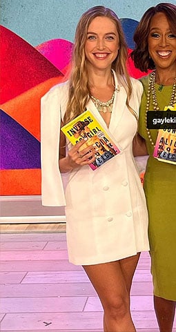 Alicia Weigel’s white cape sleeve blazer dress on CBS Mornings