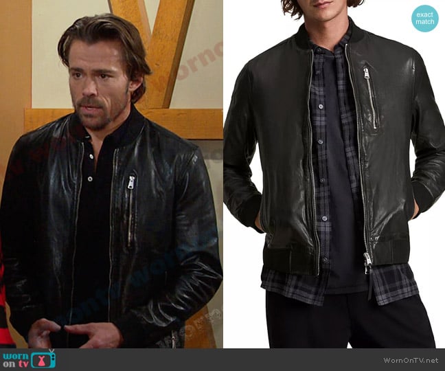 All Saints Boyton Leather Bomber Jacket worn by Philip Kiriakis (John-Paul Lavoisier) on Days of our Lives