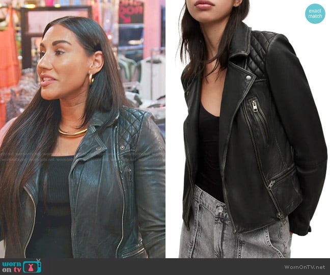 All Saints Cargo Leather Biker Jacket worn by Monica Garcia on The Real Housewives of Salt Lake City
