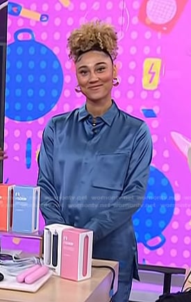 Ally Love’s blue satin shirt on Today