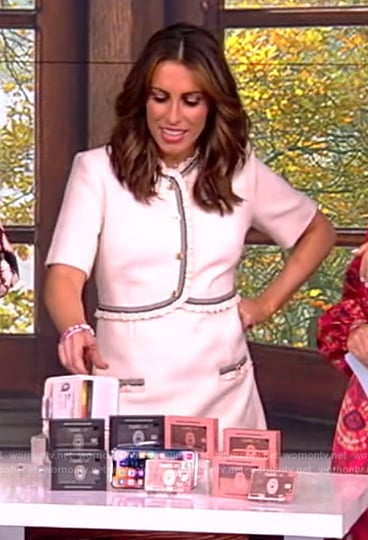Alyssa’s white contrast trim button dress on The View
