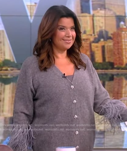 Ana’s gray feather sleeve cardigan on The View