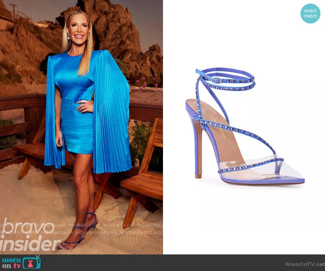 Andrea Wazen Dassy Sunset 2 Embellished PVC & Leather Ankle-Wrap Pumps worn by Jennifer Pedranti on The Real Housewives of Orange County