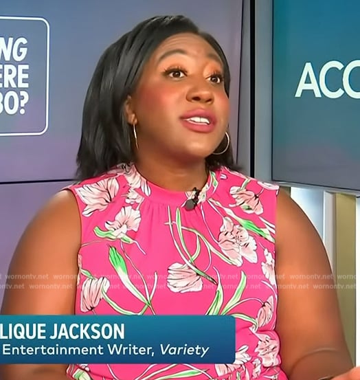 Angelique Jackson’s pink floral print dress on Access Hollywood