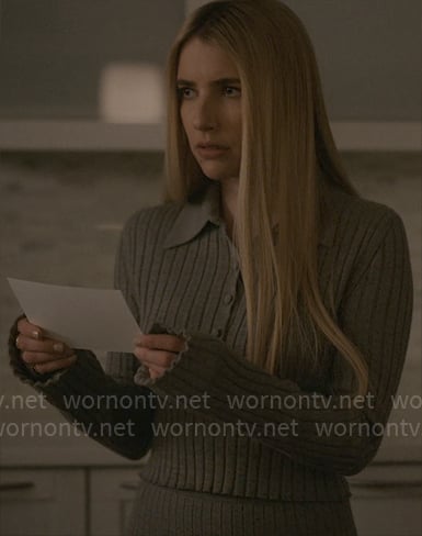 Anna’s grey rib knit polo sweater and skirt set on American Horror Story