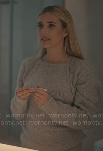 Anna’s grey sweater tank and shrug set on American Horror Story Delicate