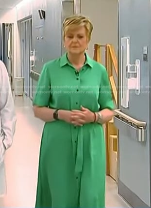 Anne Thompson’s green short sleeve shirtdress on NBC News Daily